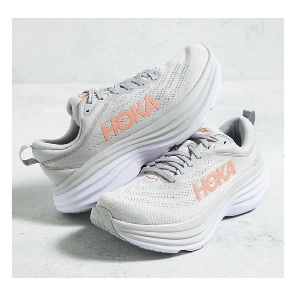 HOKA Bondi 8 White Trainers White Sneakers Size 9B - Picture 2 of 14